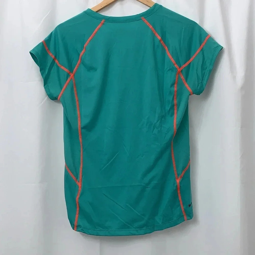The North Face Womens FlashDry V-Neck Short Sleeve Athletic Tee Green Pink L - Picture 4 of 7